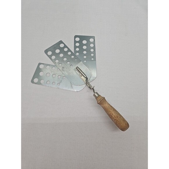 Vintage Expandable Triple 3 Blade Spatula Stainless Steel Wood Handle 12" USA - Picture 1 of 12